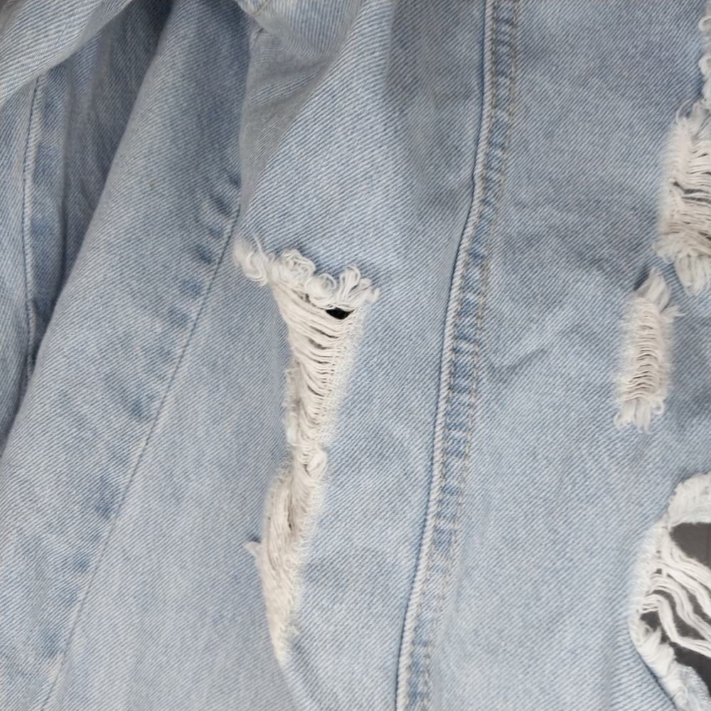 Wax Jean Basic Denim Light Wash Grunge Edgy Thrashed Y2K Festival Denim Jacket - Picture 12 of 15